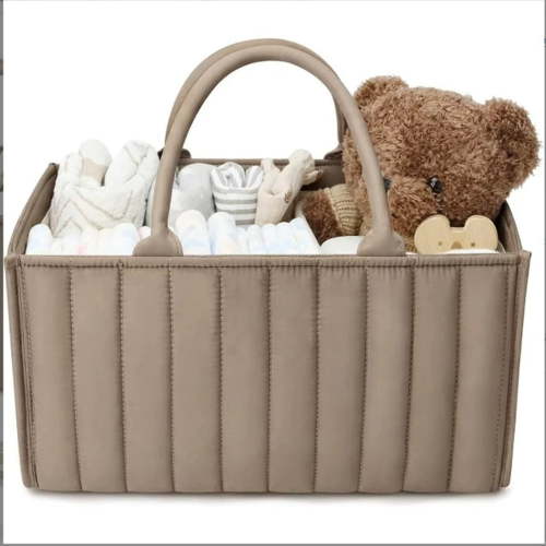 Djiypn Baby Diaper Caddy Organizer, Stylish Storage Basket for Newborn Essentials and Diaper Station, Gift for Baby Shower Must-Have, Khaki