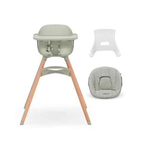 Lalo The High Chair Infant Kit - Convertible Wooden High Chair for Babies & Toddlers with Infant Support & Cushion, Grows with Your Child, Dishwasher Safe Tray, Adjustable Footrest Sage