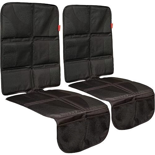 Lusso Gear Car Seat Protector (Value 2 Pack) - Thick Padding - Waterproof Seat Protector Under Baby Car Seat with 2 Mesh Storage Pockets - Black Non-Slip Padded Baby Car Seat Protector