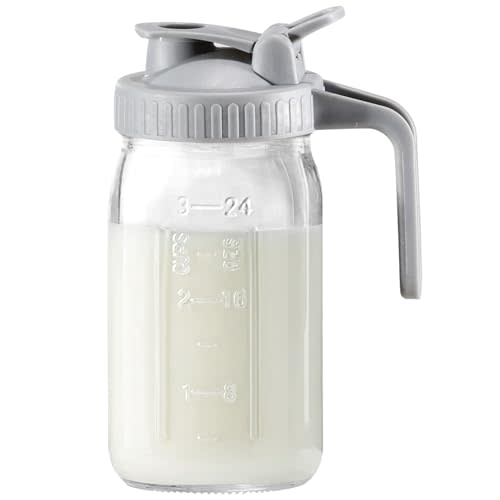 Glyntrof Breast Milk Pitcher, 32 oz Heavy Duty Glass Mason Jar with Pour Spout Lid, Breastmilk Jug for Iced Drinks, Cold Beverage or Juice Storage Container in Fridge