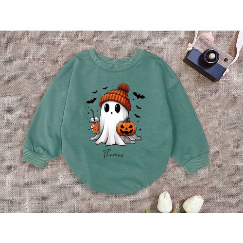 Custom Name Cute Ghost Romper,Cute Spooky ,Pumpkin Romper Sweatshirt, Ghost Funny Halloween Baby,Cute Ghost Halloween ,Halloween Gift
