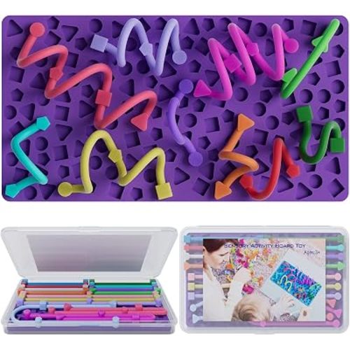 Sensory Activity Board for Kids Boys Girls, Fidget Toys for Stress Anxiety Autistic ADHD, Calm Down Travel Airplane Essentials Toys for 3+ Year Old, Portable Travel Storage Box & 14 Strings