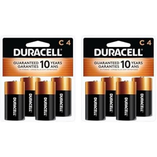 Duracell Coppertop C Batteries, 4 Count Pack, C Battery with Long-Lasting Power, All-Purpose Alkaline C Battery for Household and Office Devices (Pack of 2)