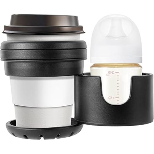 Double Cup Holder for Nuna Strollers - Compatible with Nuna Mixx/TRVL/Demi | Dual Drink Holder with 360° Rotation | ABS + Silicone | Fits Large & Small Cups Stroller Cup Holder