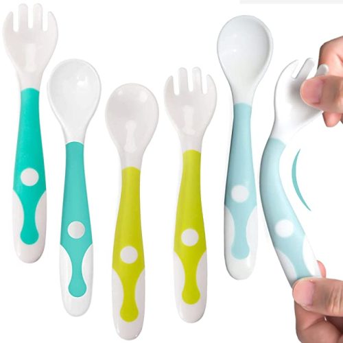 Baby Utensils - Bendable Spoons and Forks Sets – Gum Friendly Spoon and Fork for Infant Baby Training Gift – BPA Free | Toddlers Self Feeding Learning Spoon and Fork Tableware Set (3 Sets) - Spoon & Fork Sets