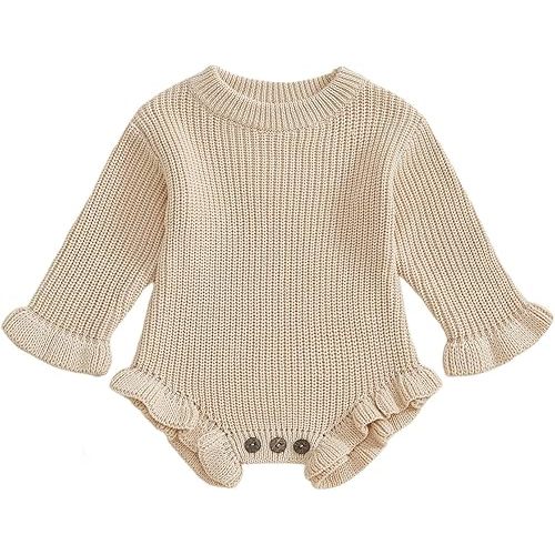 Newborn Baby Girl Sweater Cute Ruffle Long Sleeve Sweatshirt Romper One Piece Knit Sweaters Fall Winter Clothes