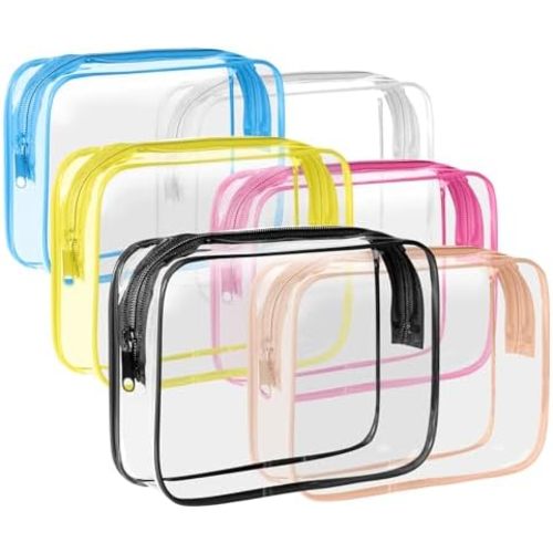 6 Pack Toiletry Bag Makeup Bag Cosmetic Bag, TSA Approved Clear Travel Toiletry Bag wih Zippers, Quart Size Travel Makeup Cosmetic Bag for Women Men, Carry on Airport Airline Compliant Bag, 6 Colors