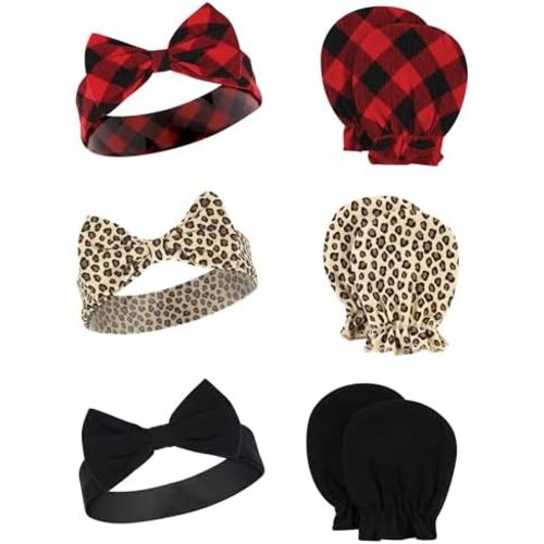 Hudson Baby Baby Girls' Cotton Headband and Scratch Mitten Set