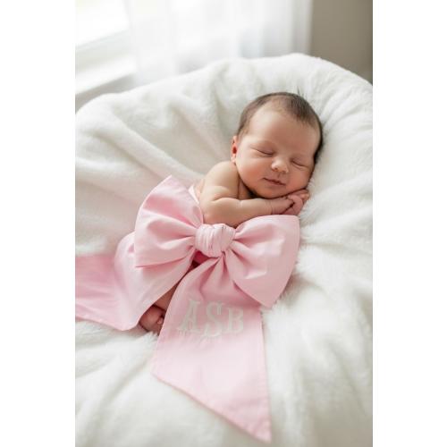 Custom Monogram Baby Sash Embroider Newborn Bow Easter Photoshoot Initial Pink Bow Personalized Blue Boy Hospital Outfit Baby Announcement