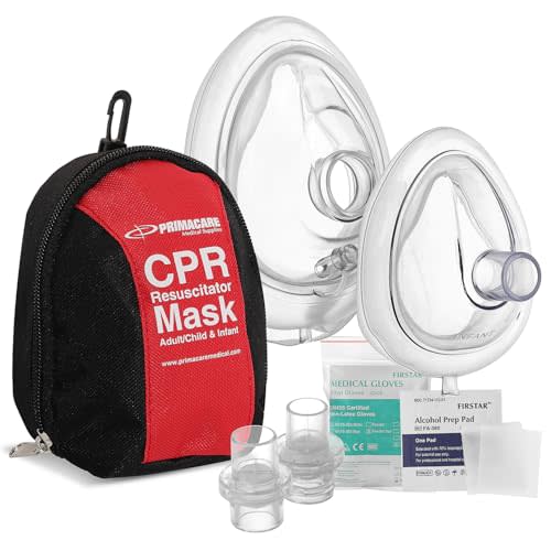 Primacare RS-6848 First Aid CPR Mask Combo Kit for Adult and Infant – Emergency Resuscitator Set with 2 Valves, Vinyl Gloves, Alcohol Prep Pads & Carrying Case Included
