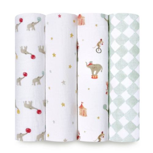 Aden By Aden + Anais Essentials Muslin Swaddle Blankets - Elephant Circus - 4pk