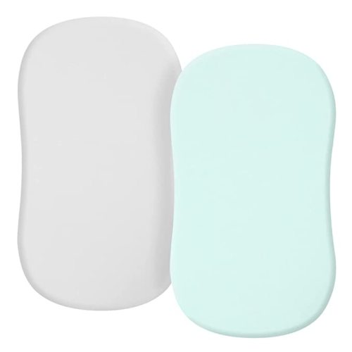 TILLYOU Jersey Knit Soft Bassinet Sheets Fitted for Baby Boy Girl, Stretch to Fit Cover Brands’ Basinette Bedside Co-Sleeper Lounger Cradle Oval Rectangle Hourglass Mattress, 2-Pack Gray and Green - Green & Gray