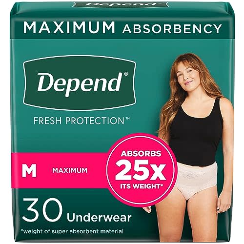 Depend Fresh Protection Adult Incontinence & Postpartum Bladder Leak Underwear for Women, Disposable, Maximum, Medium, Blush, 30 Count, Packaging May Vary