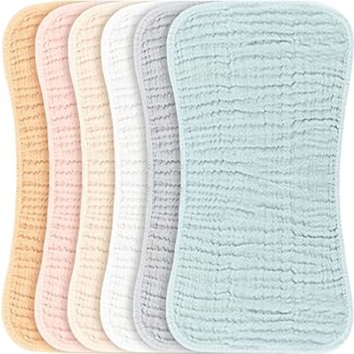 Konssy Muslin Baby Burp Cloths Sets for Unisex- 6 Pack Large 100% Cotton Burping Clothes for Newborn,Baby Girls and Boys