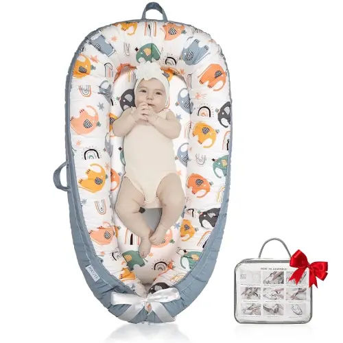 Baby Lounger Large Size, Cotton Breathable Baby Lounger Pillow Cover Waterproof, Infant Lounger for Travel, Grey Protable Cosleeper, Ultra Newborn Gifts