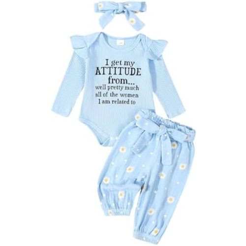 Kaipiclos Newborn Infant Girl Clothes Rib Knit Romper Daisy Print Pants Headband Baby Clothes for Girls 0 3 6 12 18 24 Months
