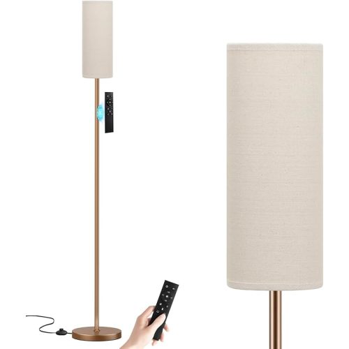 Ambimall 64'' Floor Lamps for Living Room with Remote Control and Stepless Dimmable Colors Temperature & Brightness, 9W Bulb Included(Beige Lampshade & Brown Pole)