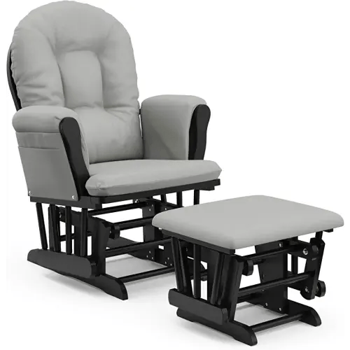 Storkcraft Premium Hoop Glider & Ottoman (Black with Light Gray) — GREENGUARD Gold Certified, Wood Craftsmanship, Convenient Storage Pockets, Smooth-Gliding Chair for Nursery, Multi-Award-Winning