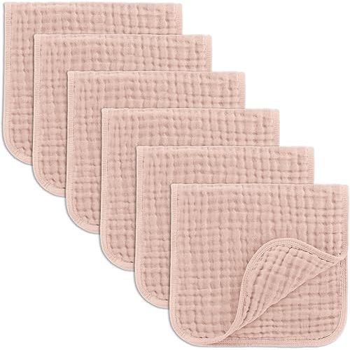 Comfy Cubs Muslin Burp Cloths 20" x 10", Pack of 6 - Large, 6-Layer, Ultra Absorbent 100% Cotton for Baby Drool and Messes - Soft, Safe & Gentle Baby Burp Cloths Set for Boys & Girls - Blush