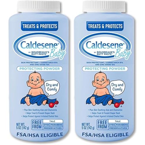 Caldesene Dry & Comfy Baby Powder with Zinc Oxide & Cornstarch, Free from Talc & Preservatives, 5 Oz.