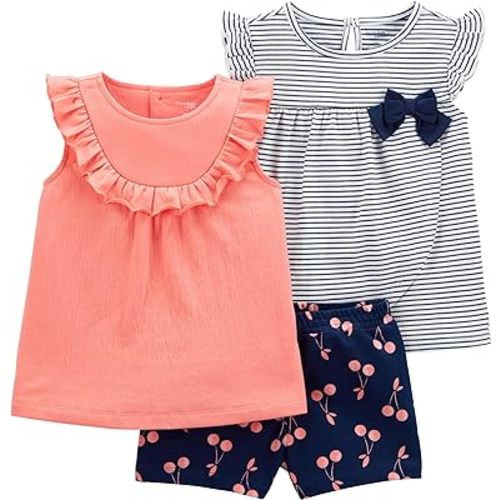 Simple Joys by Carter's Conjunto de ropa de juego de 3 piezas para bebés niñas