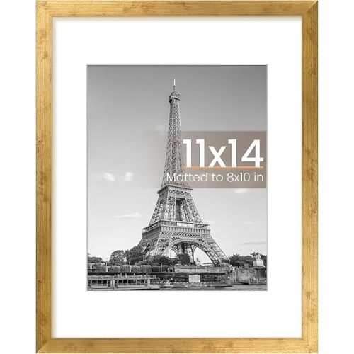 upsimples 11x14 Picture Frame, Display Pictures 8x10 with Mat or 11x14 Without Mat, Wall Hanging Photo Frame, Bronze, 1 Pack