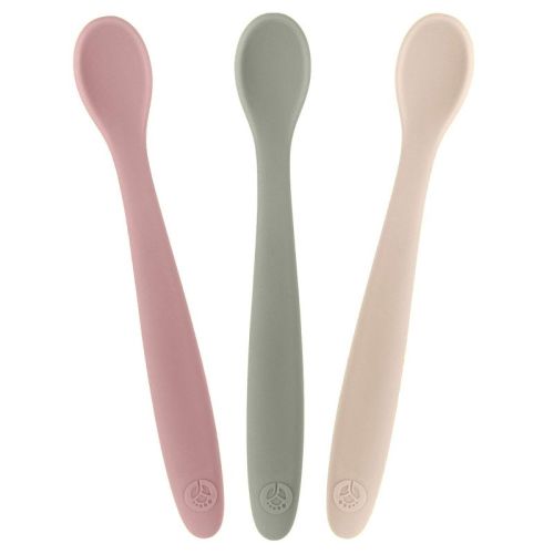 Weesprout Silicone Baby Spoons, First Stage Infant Feeding Utensils With Soft-tip - Set Of 3 (matte Green, Pink, Off White)