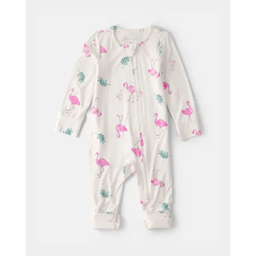 Baby Girl Flamingo PurelySoft 2-Way Zip Sleep & Play Pajamas - Ivory
