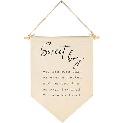 Sweet Boy-Baby Banner Gift Shower-Flag Decor Gifts for Boys Baby Newborn Kids-Banner Wall Sign Gifts for Nursery Baby Room Playroom Bedroom Front Door