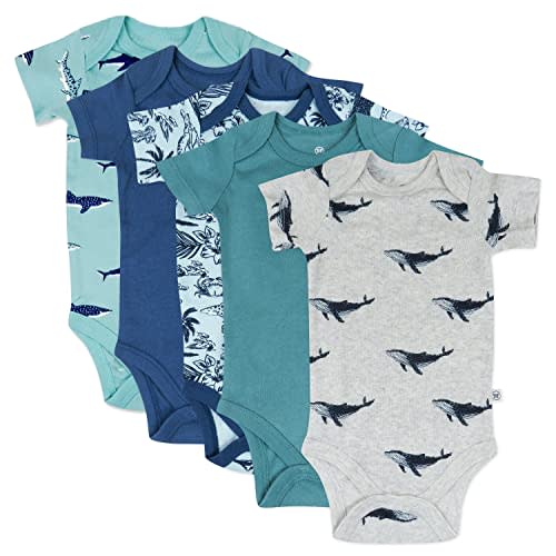 HonestBaby baby-boys 5-pack Short Sleeve Bodysuits One-piece 100% Organic Cotton for Infant Baby Boys, Unisex