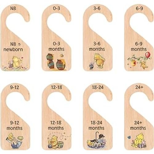 The Pooh Bear Baby Closet Dividers, Baby Clothes Organizer for Baby Nursery Decor Wooden Hanger for Newborn Baby Stuff from 0-24+ Months