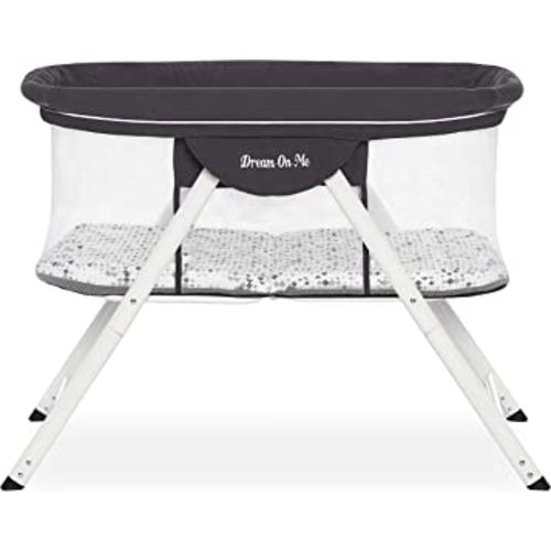 Dream On Me Poppy Traveler Portable Bassinet in Dark Grey, Lightweight, Spacious and Convenient Mesh Design, JPMA Certified, Easy to Clean and Fold Baby Bassinet - Carry Bag Included