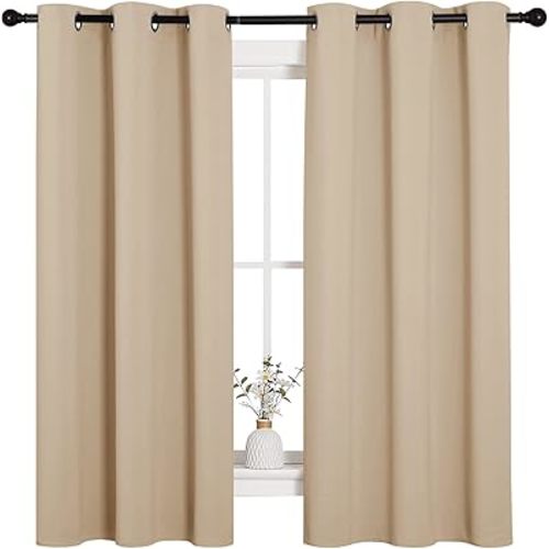 NICETOWN Thermal Insulated Grommet Room Darkening Curtains/Draperies/Panels for Bedroom (2 Panels, W42 x L63 inches, Biscotti Beige)