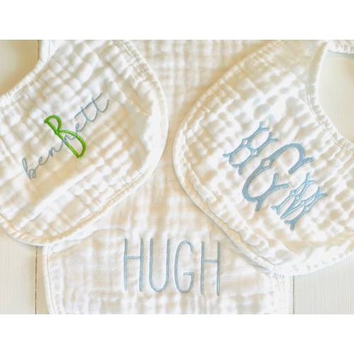 Monogrammed and Personalized Baby Soft Muslin Bib and Burp Cloth, Perfect Baby Shower Gift FREE SHIPPING