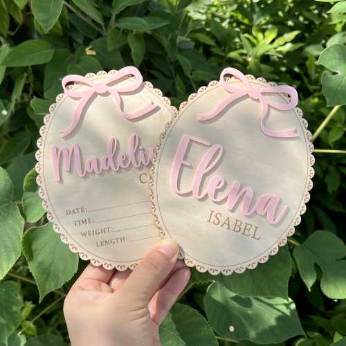 Personalized Birth Flower Baby Name Sign: Engraved Wood Newborn Photo Prop