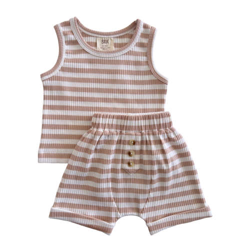 Tan Stripe / Organic Ribbed Tank & Short Set