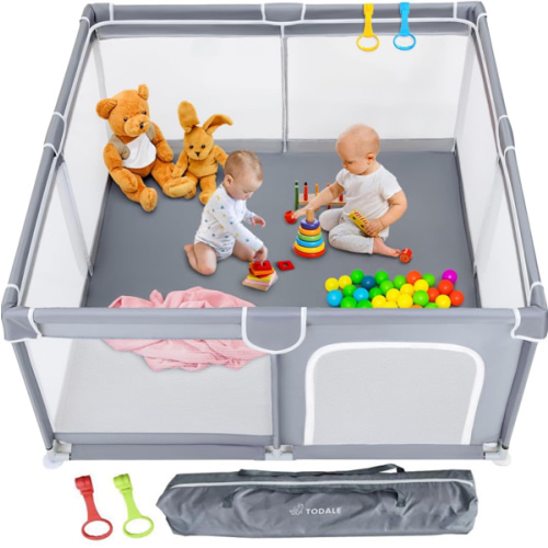 Todale 50”×50” Baby Playpen - Safe Infant & Toddler Gate for Crib - Portable Floor Yard with Anti-Slip Base and Breathable Mesh in Gray - Playpen for Babies and Toddlers, Gray