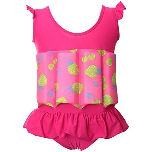 AFAVOM Toddler Kids Baby Girls Floatation Swimsuit with 8 Adjustable Buoyancy Strawberry Float Suit Swim Vest Bathing Suit