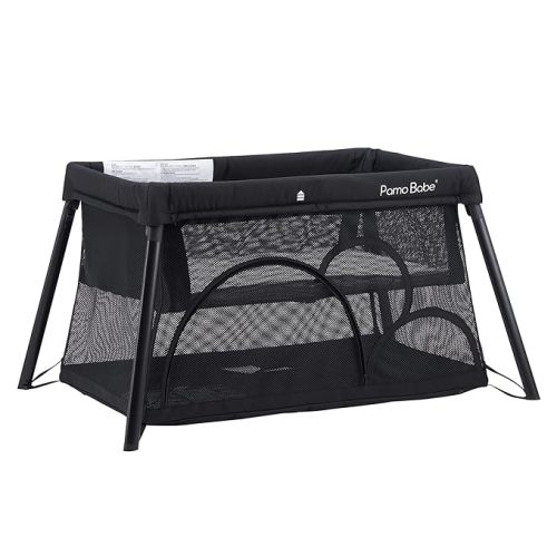 Pamo Babe Travel Crib, Portable Crib for Baby Lightweight Baby Travel Playpen, Foldable Travel Playard with Comfortable Mattress for Babies - Black - w/ Bassinet
