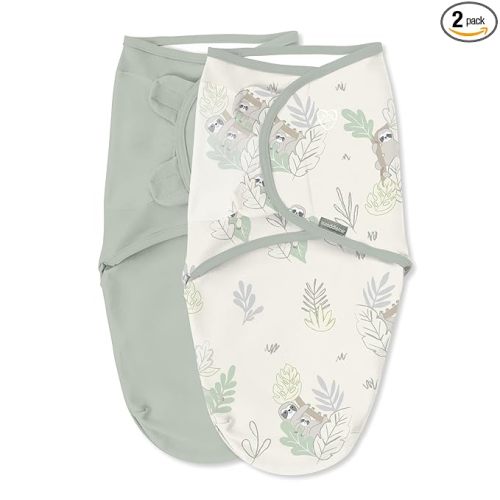 SwaddleMe by Ingenuity Original Swaddle, 100% Cotton, Improves Sleep & Calms Startle Reflex, 0-3 Months, 1.0 TOG, 2-Pack, Baby Swaddle Blanket - Peekaboo Sloth