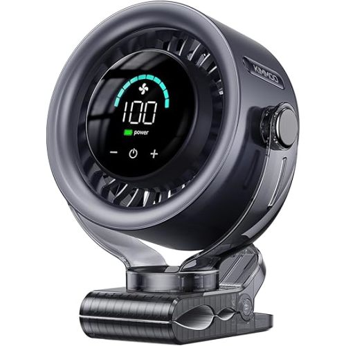 KIMMOO 4000mAh Rechargeable Portable Clip on Fan-100-Speed Touch Control, LED Display, 360° Rotate Quiet Turbo Desk Fan, Small Battery Operated USB Fan for Stroller Bed Travel Camping Golf Gym (Black)