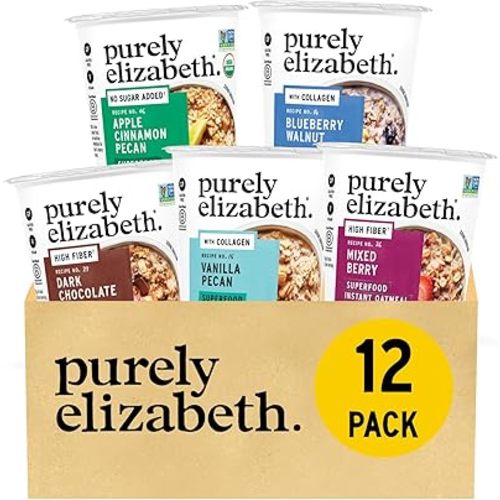 Purely Elizabeth Best Sellers Variety Pack Superfood Oatmeal Cups, Great for Overnight Oats, Gluten-Free, 2 Ounce (Pack of 12)