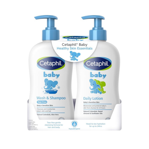 Cetaphil Baby Wash & Shampoo Plus Body Lotion, Healthy Skin Essentials, Head to Toe Hydration for up to 24 Hours, for Delicate, Sensitive Skin, 2-Pack,White