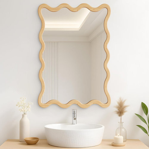 Ivy Bronx Organic Wavy Wall Mirror with Natural Wood Frame – Boho Modern Accent 36 x 24 inch | Wayfair