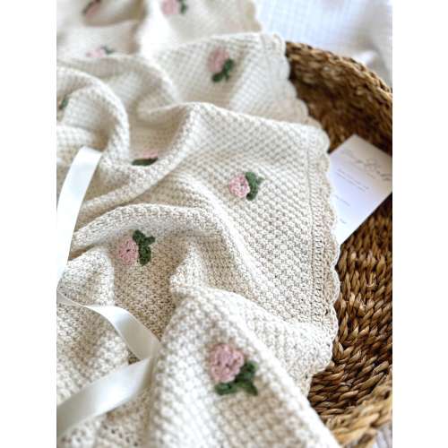 Copertina per neonato lavorata a maglia, regalo ricamato per baby shower, copertina per cameretta in cotone biologico lavorata a maglia