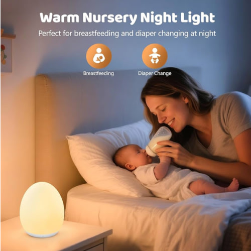 MediAcous Night Light for Kids, Egg Light for Nursery, 7 Colors Changing & Stepless Dimming, Soft Silicone Touch Night Lamp with 1 Hour Timer, Rechargeable Nursery Night for Breastfeeding