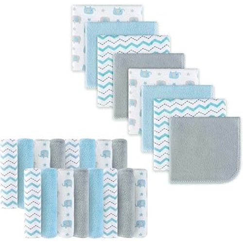 Softan Baby Washcloths, 24Pack Baby Wash Cloths Extra Soft & Ultra Absorbent, Baby Towels and Washcloths Face Towels for Unisex Boys Girls Body, Washclothes Gentle on Sensitive Skin, 9x9 Blu Elephant