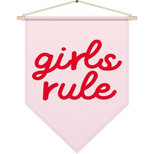 Girls Room Decor, Girls Rule Poster Hanger Frame, Nursery Wall Art for Kids Room Bedroom, Baby Pennant Flag Banner, Minimalist Home Decor, Pink, Baby Shower Birthday Gifts for Kids