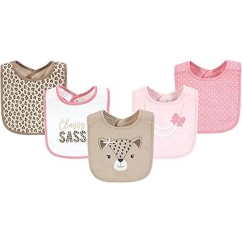 Hudson Baby Infant Girl Cotton Bibs, Sassy Cheetah, One Size