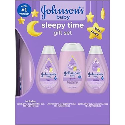 Johnson's Baby Sleepy Time Gift Set with Calming Bedtime Bath, Bedtime Lotion & Calming Shampoo, Baby Bedtime Essentials with Relaxing NaturalCalm Aromas, Hypoallergenic, 3 Items